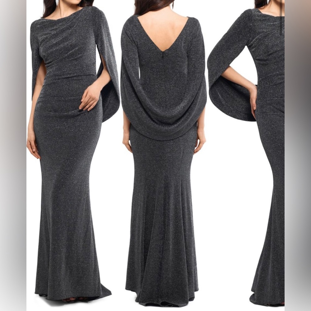 Betsy & Adams Evening Gown. Metallic. Floor length.